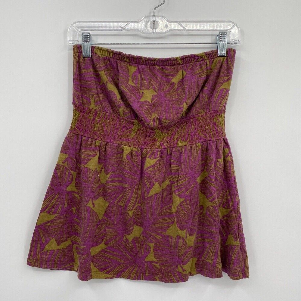 Old Navy Womens Leaf Prints Ruched Waist Strapless Top Pink Brown Size M